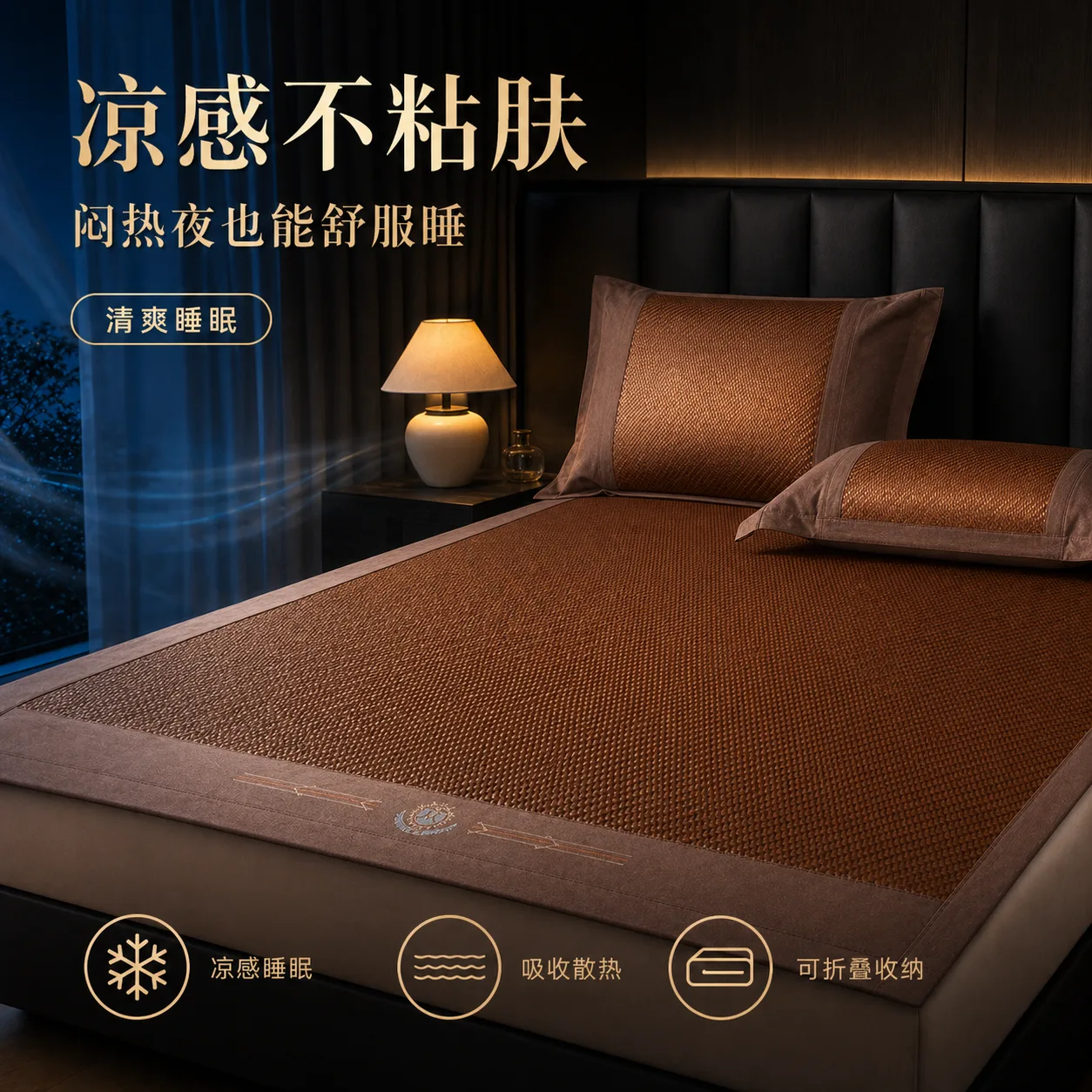 凉感PE藤席-刺绣包边